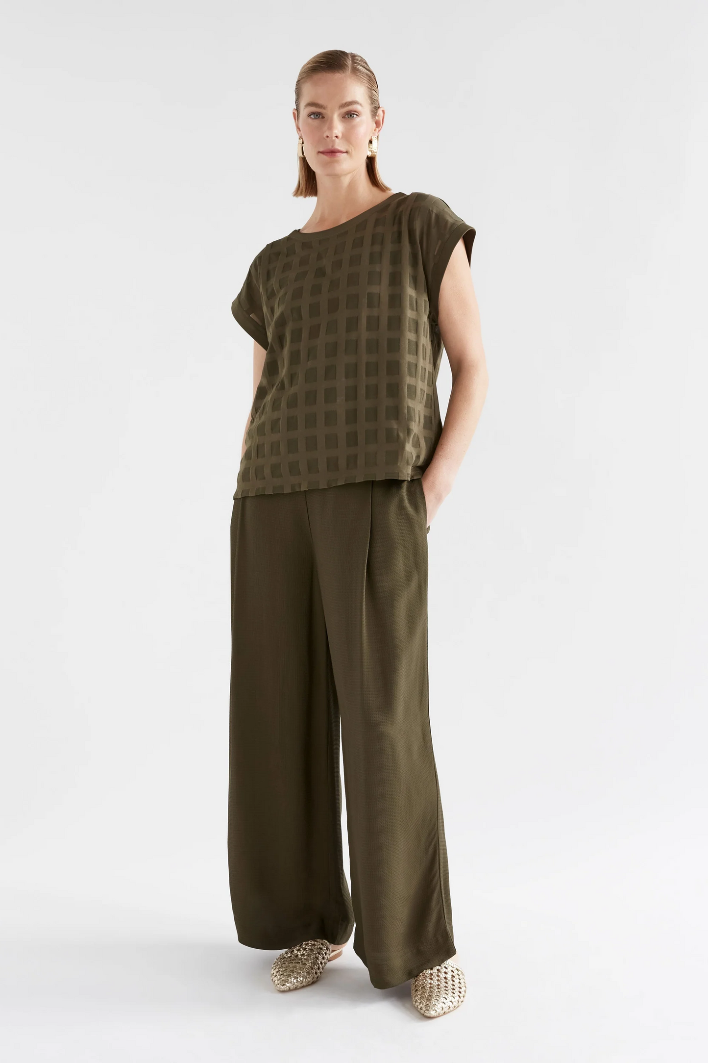 Elk Grid Burnout Top  - Olive Moss