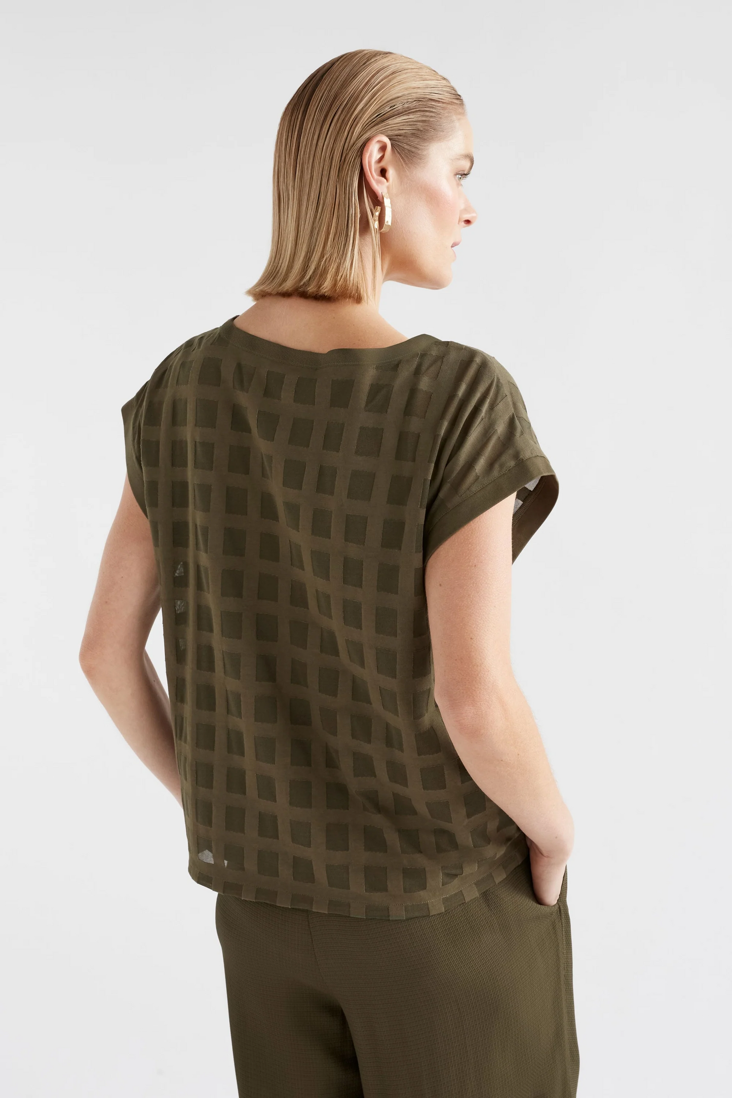 Elk Grid Burnout Top  - Olive Moss