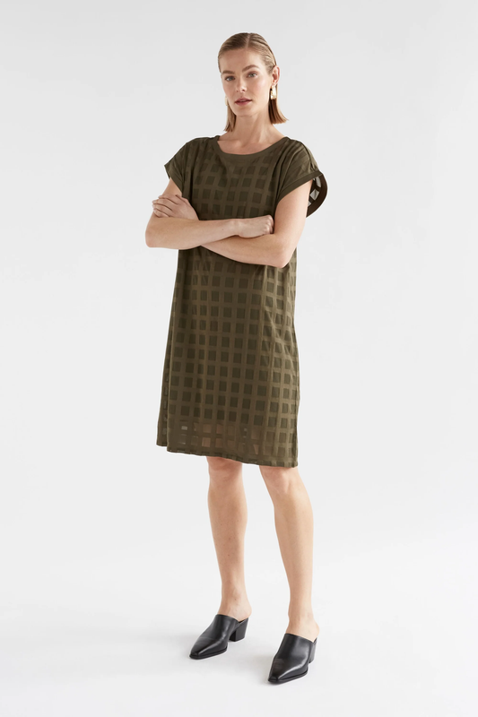 Elk Grid Burnout Dress - Olive Moss