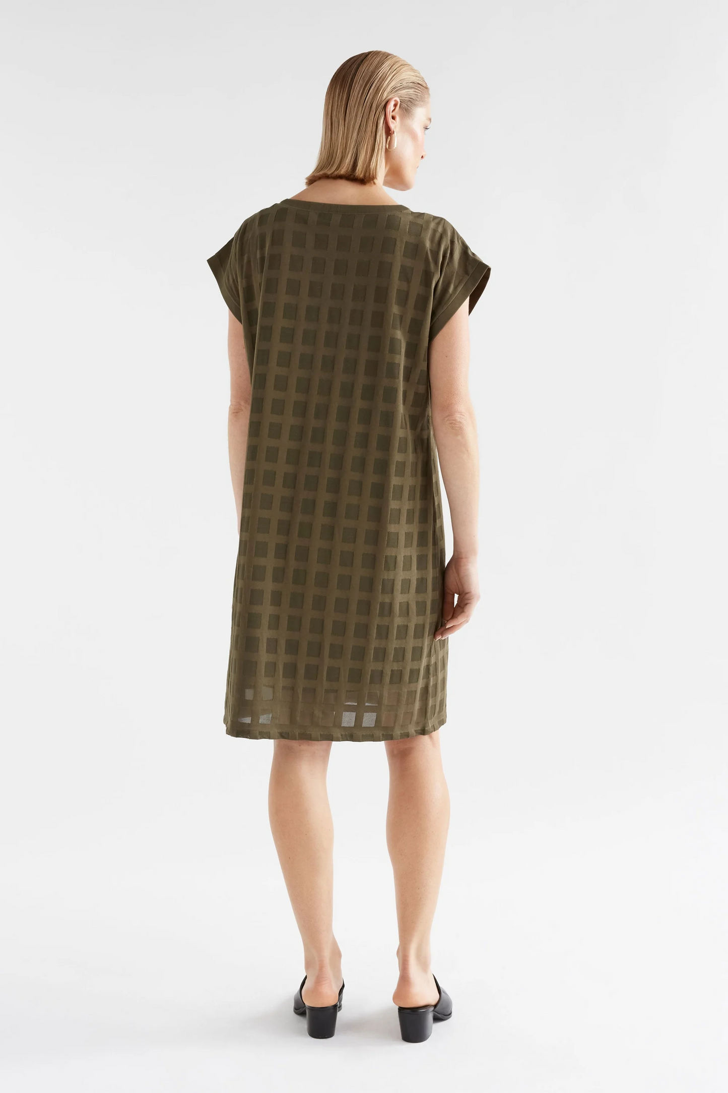 Elk Grid Burnout Dress - Olive Moss