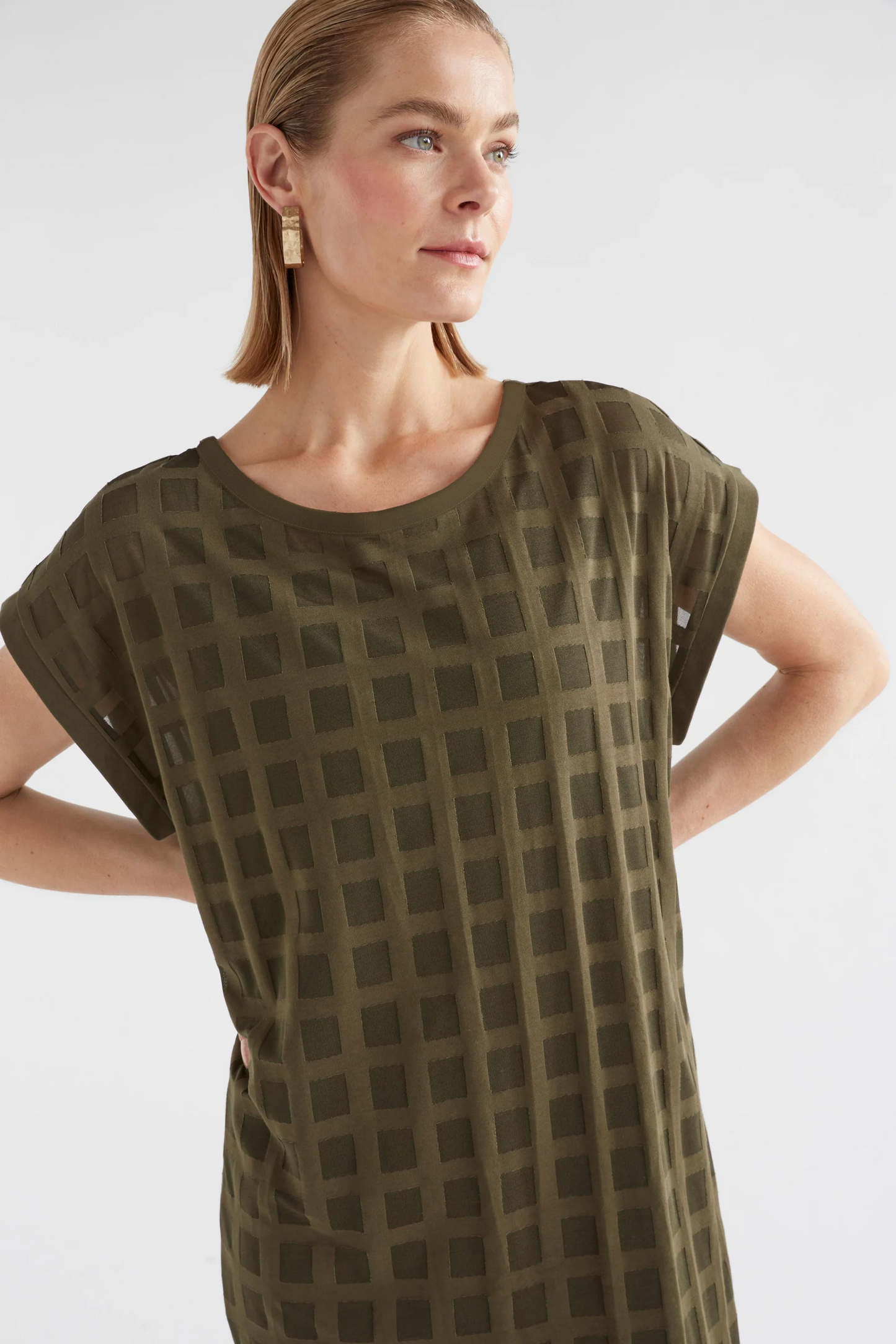 Elk Grid Burnout Dress - Olive Moss