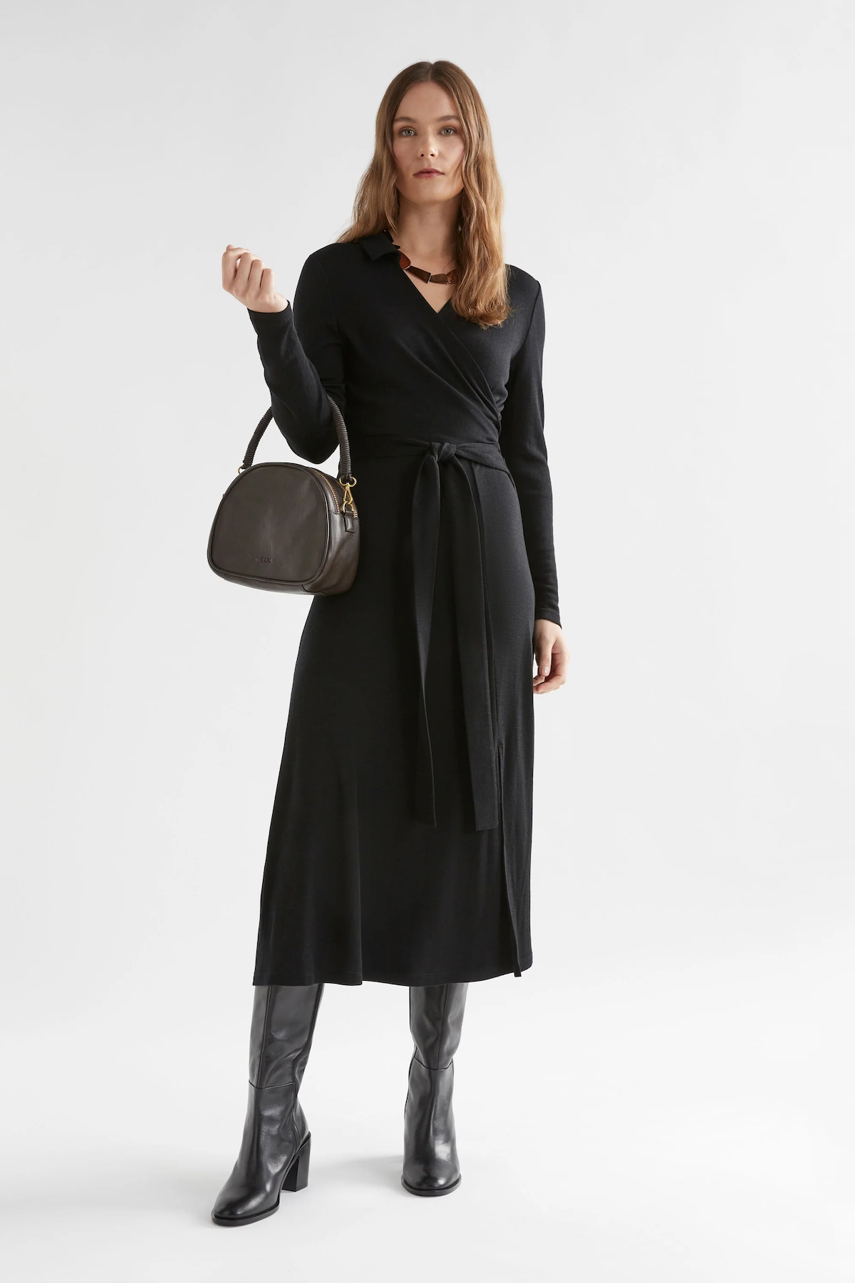 Elk Merino Wool Wrap Dress - Black