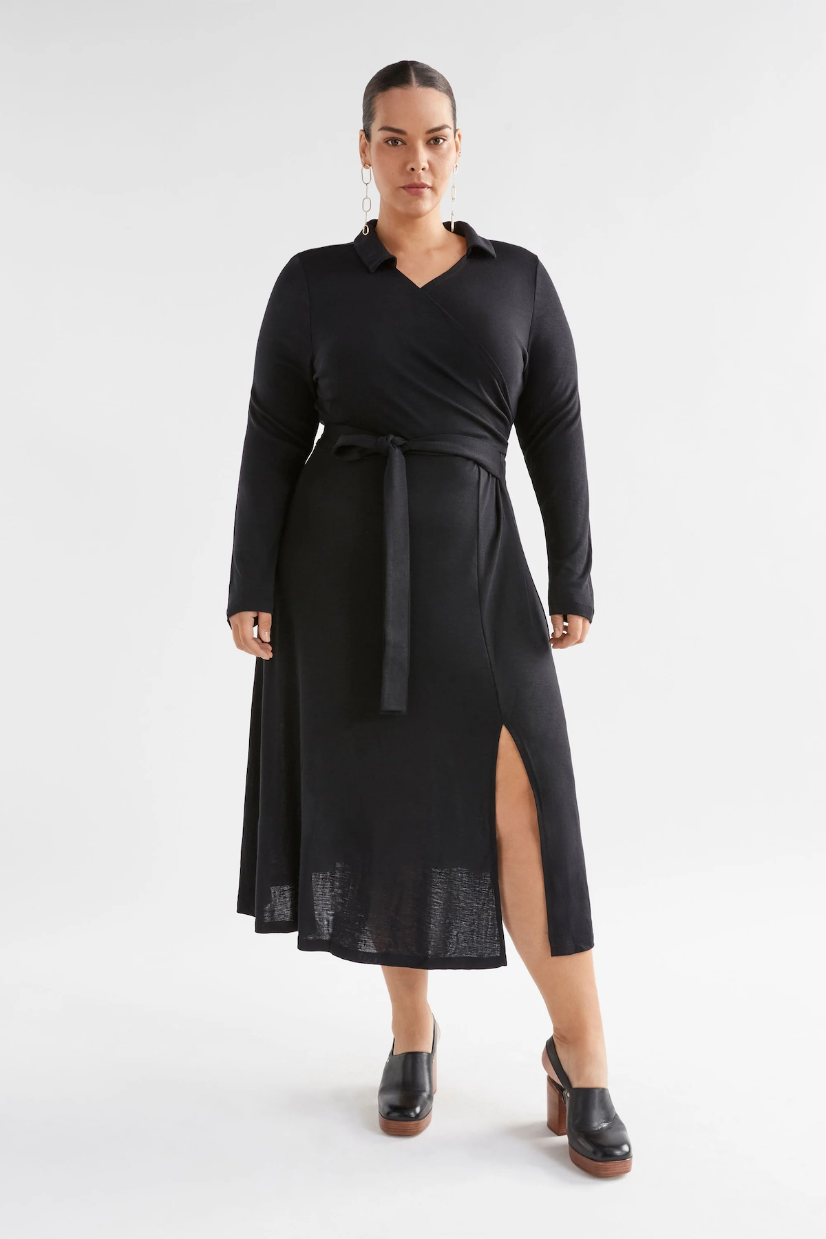 Elk Merino Wool Wrap Dress - Black