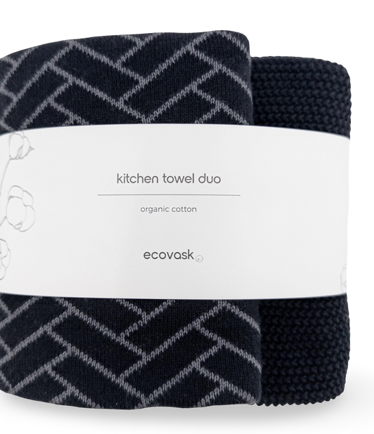 Ecovask Kitchen Towel Duo - Raven Herringbone