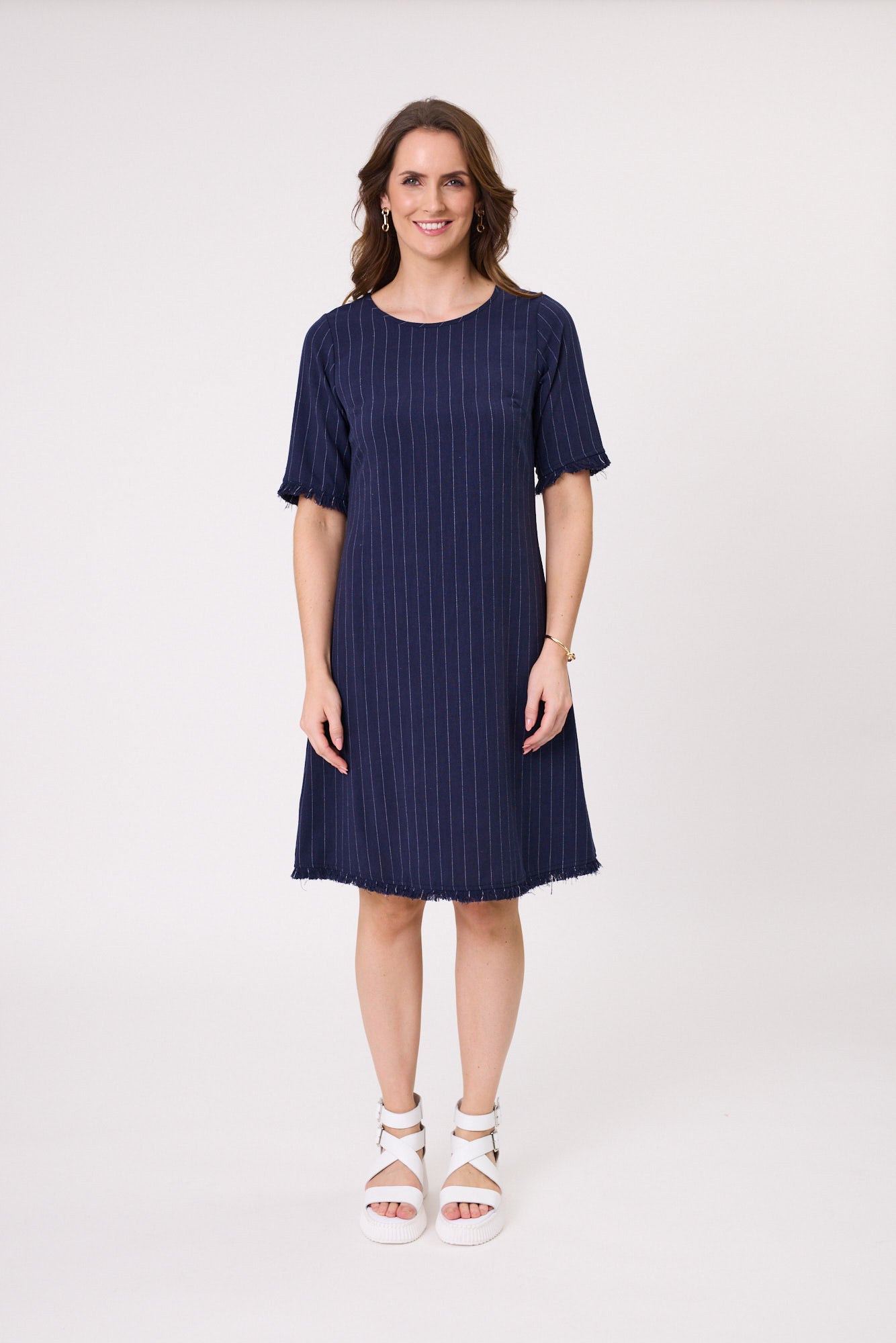 Lemon Tree Allegra Linen Dress - Navy/Stripe
