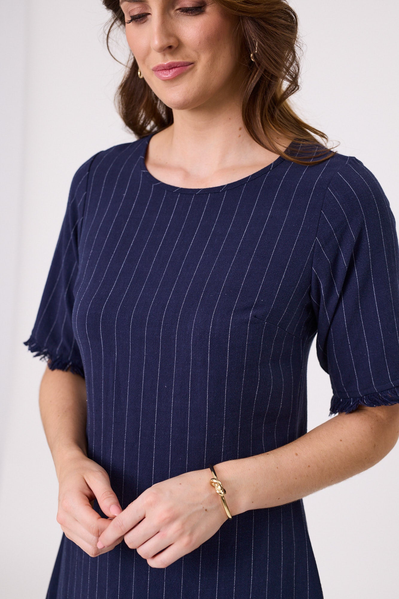 Lemon Tree Allegra Linen Dress - Navy/Stripe