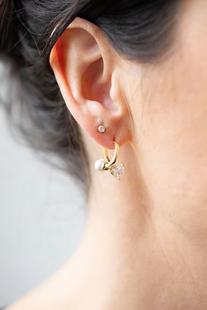 Antler Heart & Pearl Huggie Earring