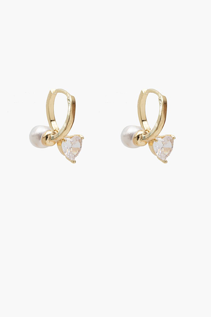 Antler Heart & Pearl Huggie Earring