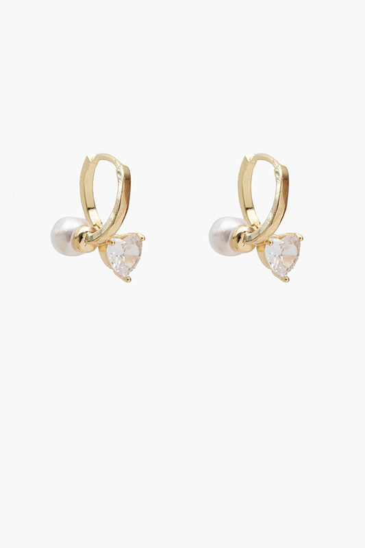 Antler Heart & Pearl Huggie Earring
