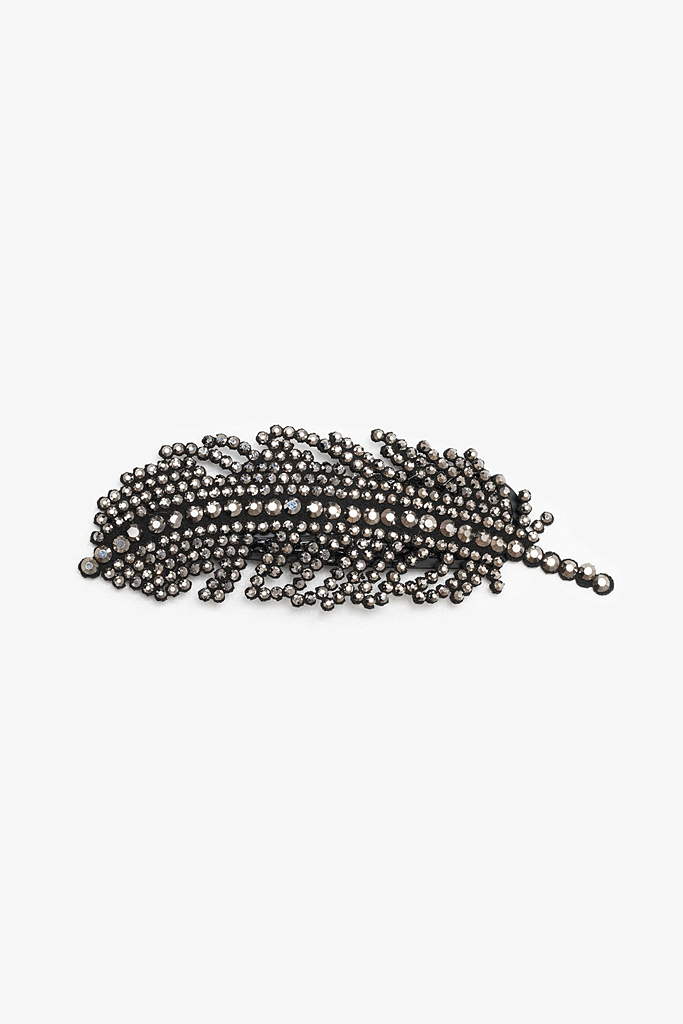 Antler Black Crystal Feather Hair Clip