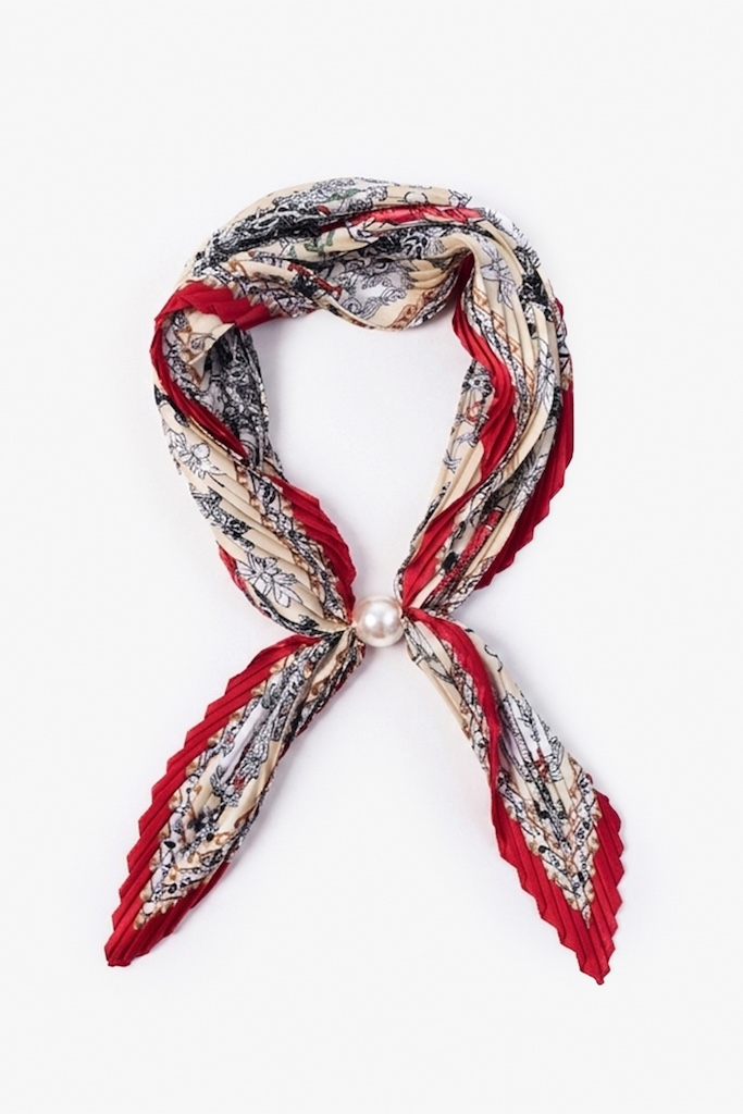 Antler Pleated Pearl Fasten Neck Tie - Rosalie