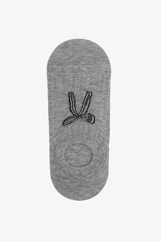 Antler No Show Sock - Grey with Black Bow