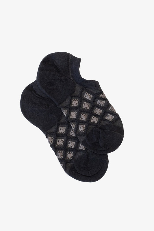 Antler No Show Socks - Black Diamond Grid