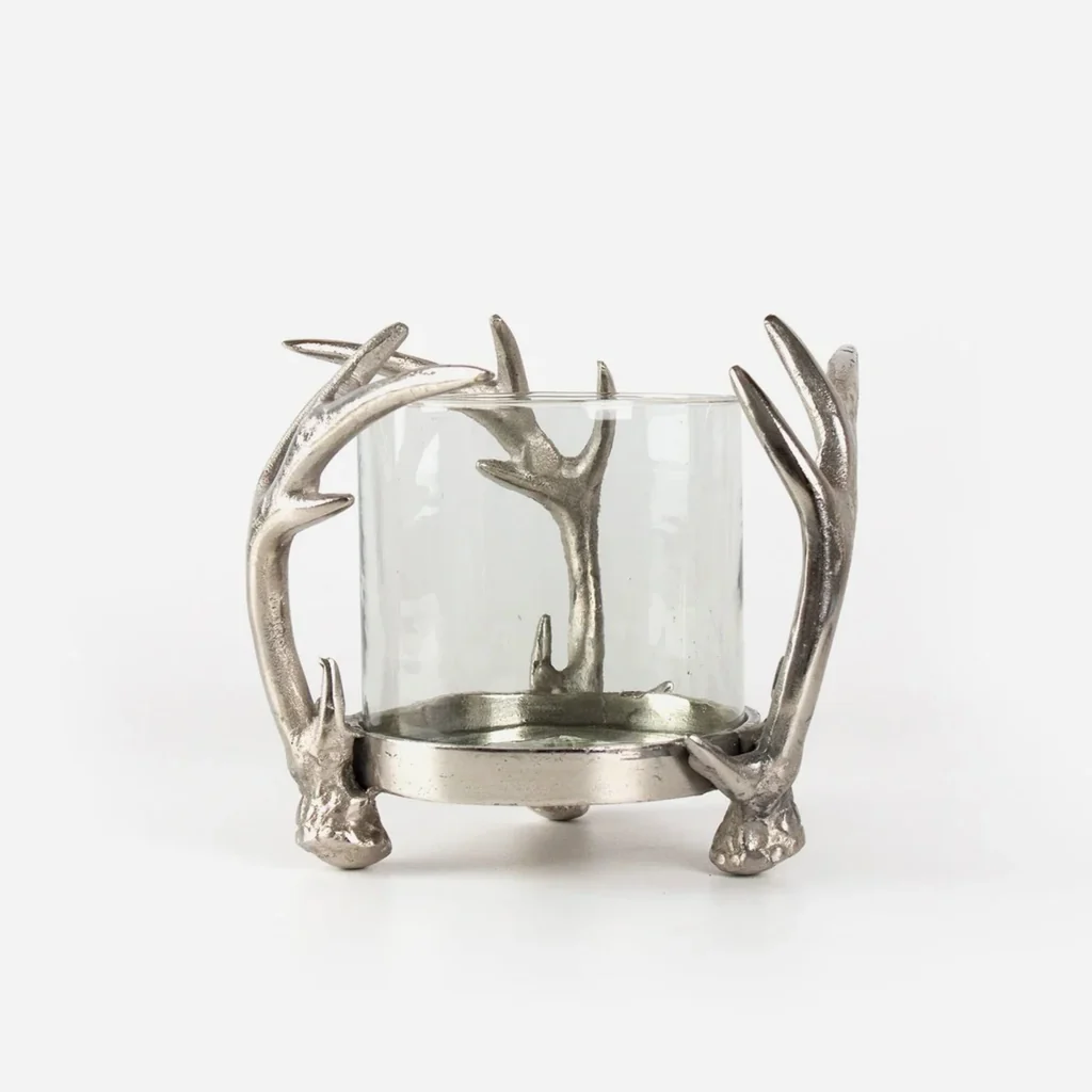 French Country Antler Hurricane - Silver