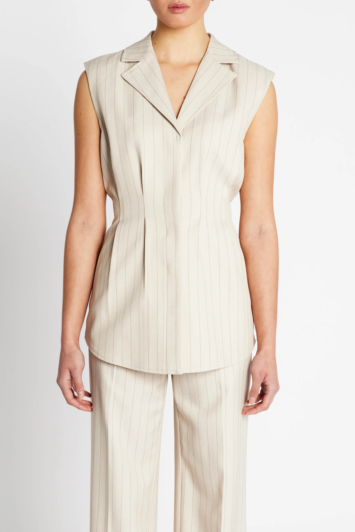 Bruuns Bazaar Apricot Urwa Waistcoat - Light Grey Stripes