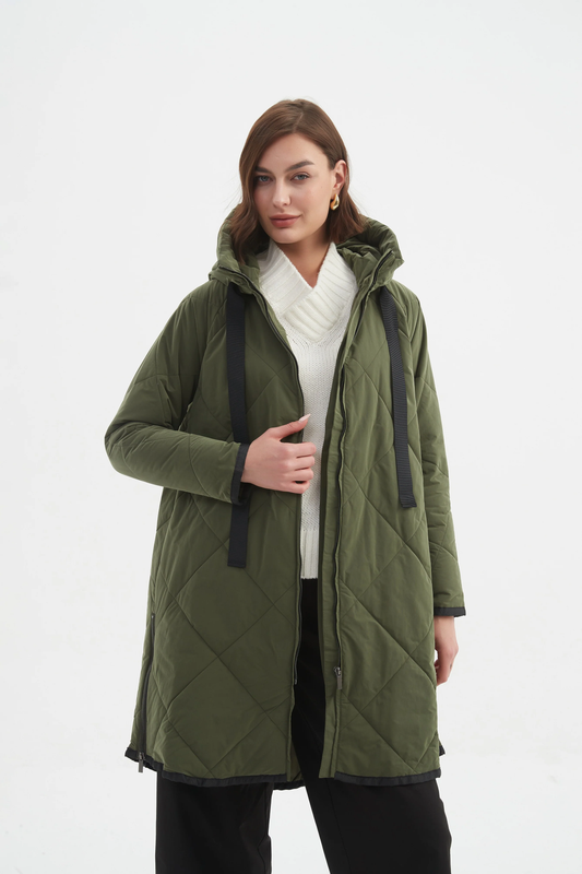 Tirelli Zip Hem Winter Coat - Dark Olive