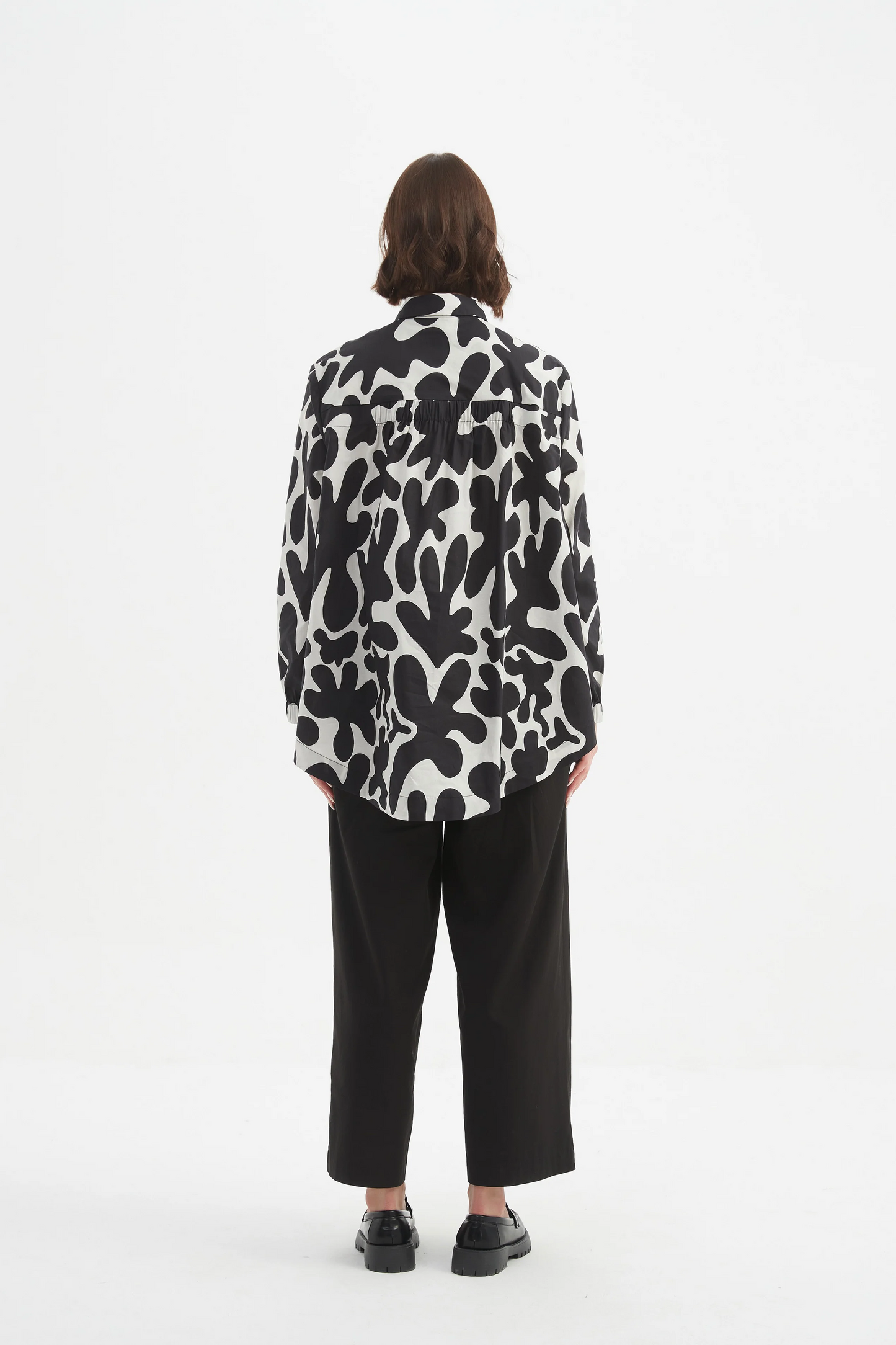 Tirelli Elastic Front Hem Print Shirt - Black/Cream Print