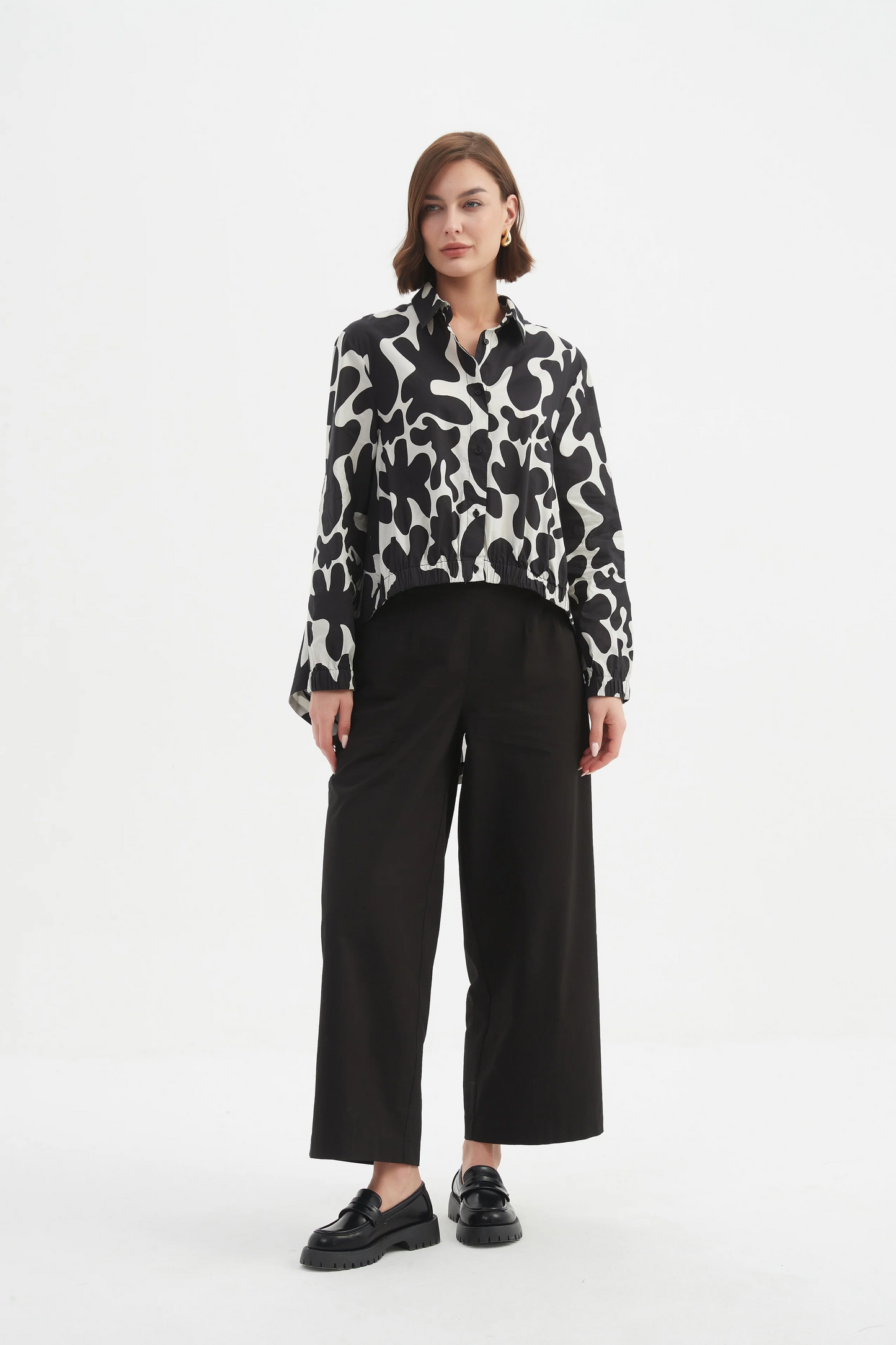 Tirelli Elastic Front Hem Print Shirt - Black/Cream Print