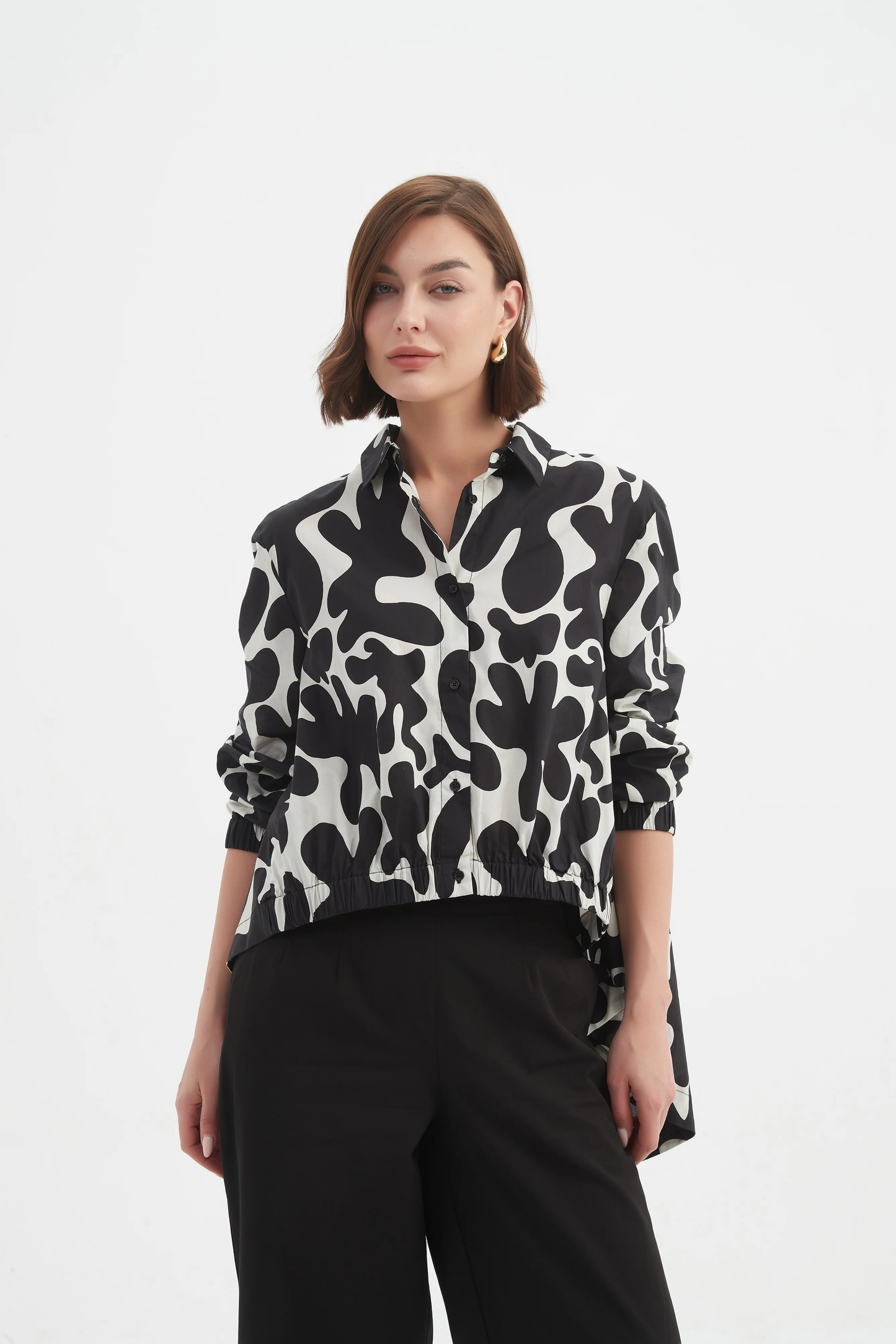 Tirelli Elastic Front Hem Print Shirt - Black/Cream Print