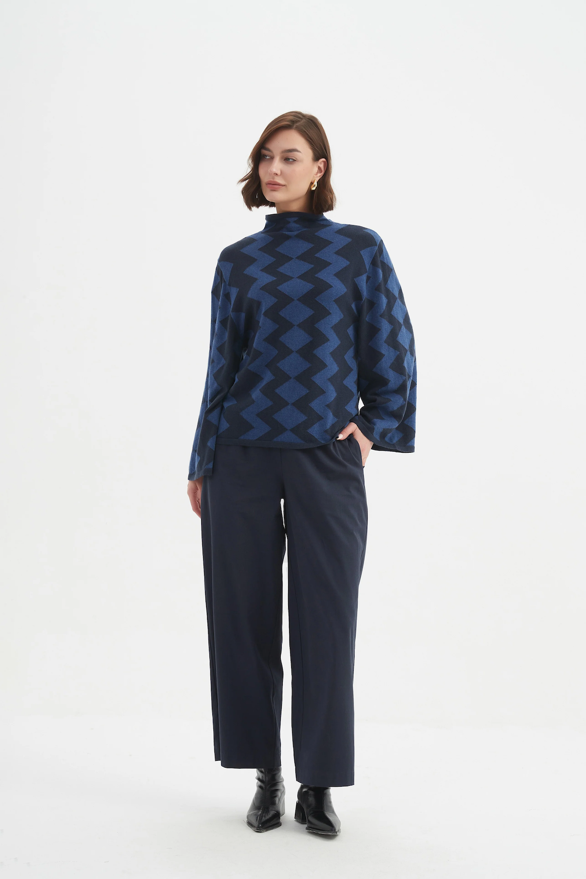 Tirelli Mirrored Chevron Knit - Navy/Twilight Blue