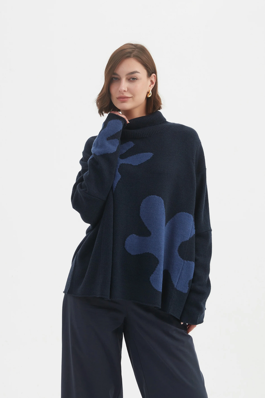 Tirelli Splatter Print Knit - Navy/Denim