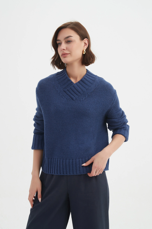 Tirelli Crossover Collar Knit - Denim