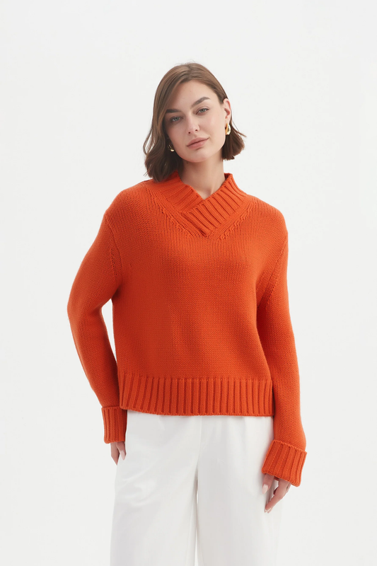 Tirelli Crossover Collar Knit - Blood Orange