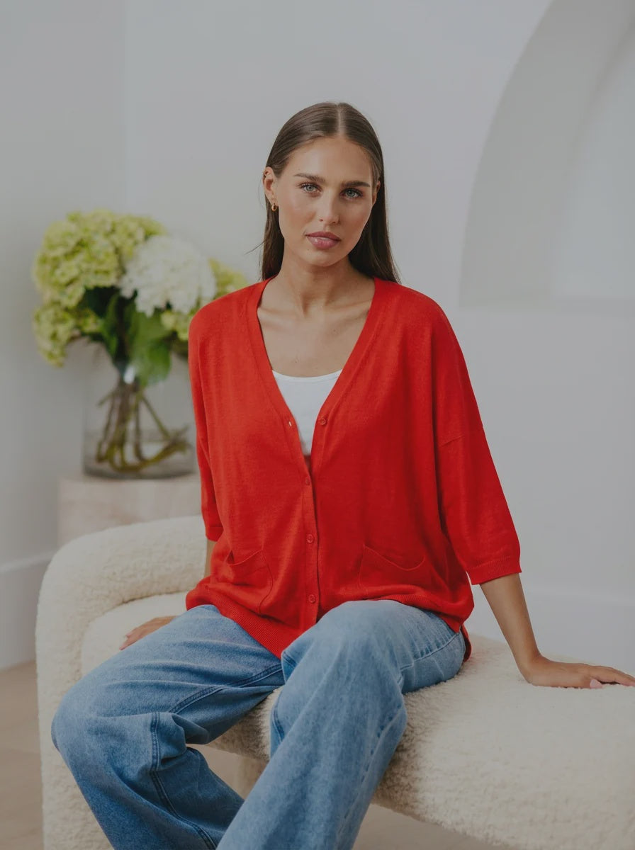 Bridge & Lord Oversize V-Neck Swing Cardi - Geranium