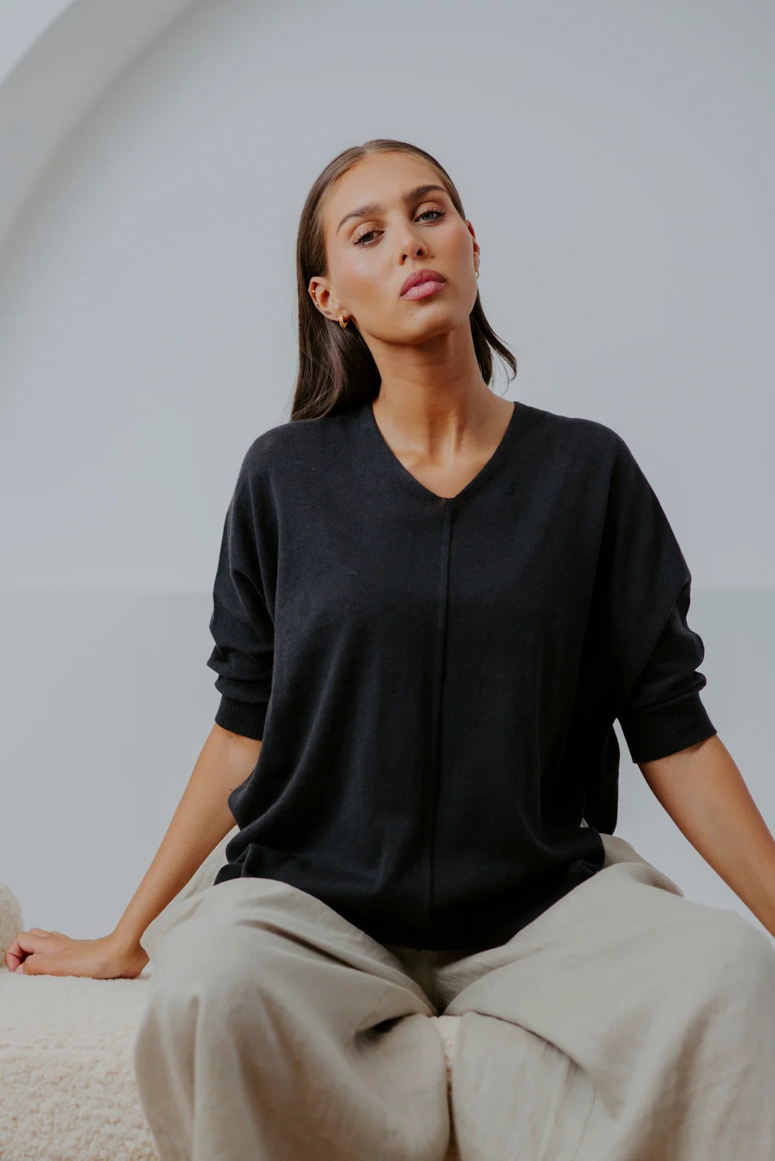 Bridge & Lord Oversize V-Neck Swing Top - Asphalt