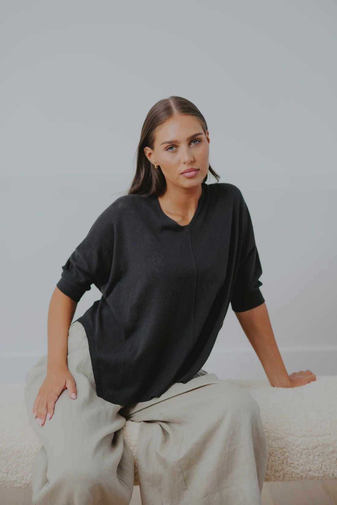 Bridge & Lord Oversize V-Neck Swing Top - Asphalt
