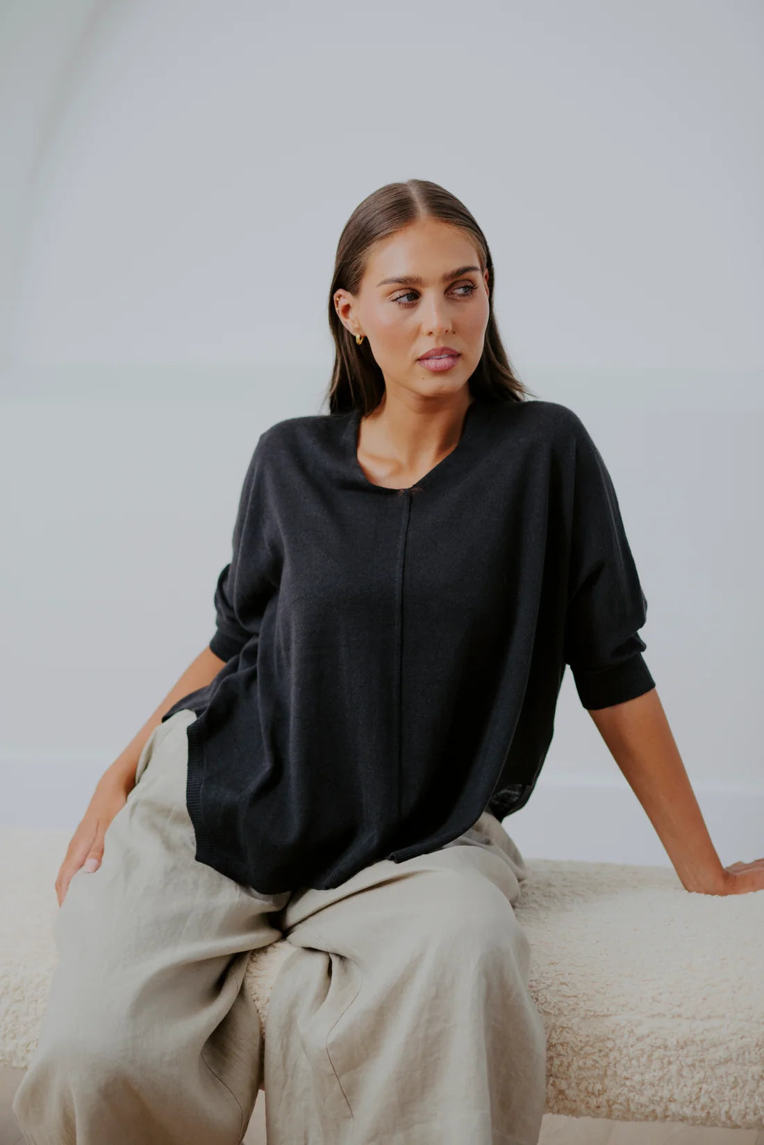 Bridge & Lord Oversize V-Neck Swing Top - Asphalt