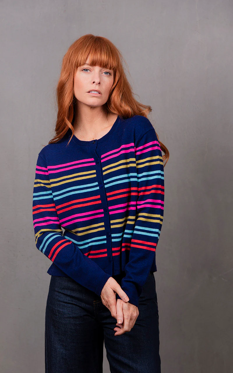 Bridge & Lord Lucia Multi Stripe Cropped Cardi - Carbon Blue Multi