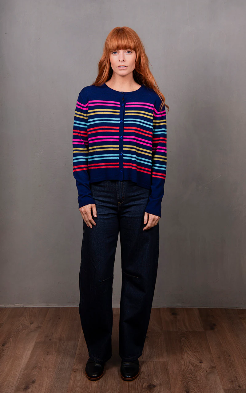 Bridge & Lord Lucia Multi Stripe Cropped Cardi - Carbon Blue Multi
