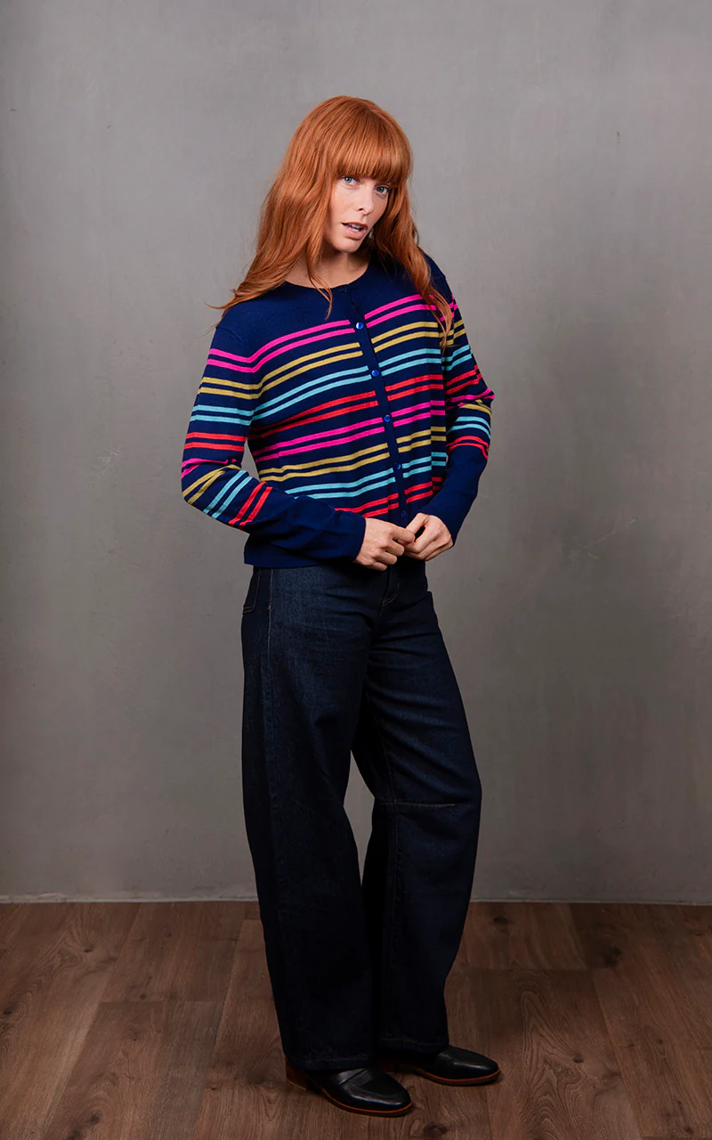Bridge & Lord Lucia Multi Stripe Cropped Cardi - Carbon Blue Multi