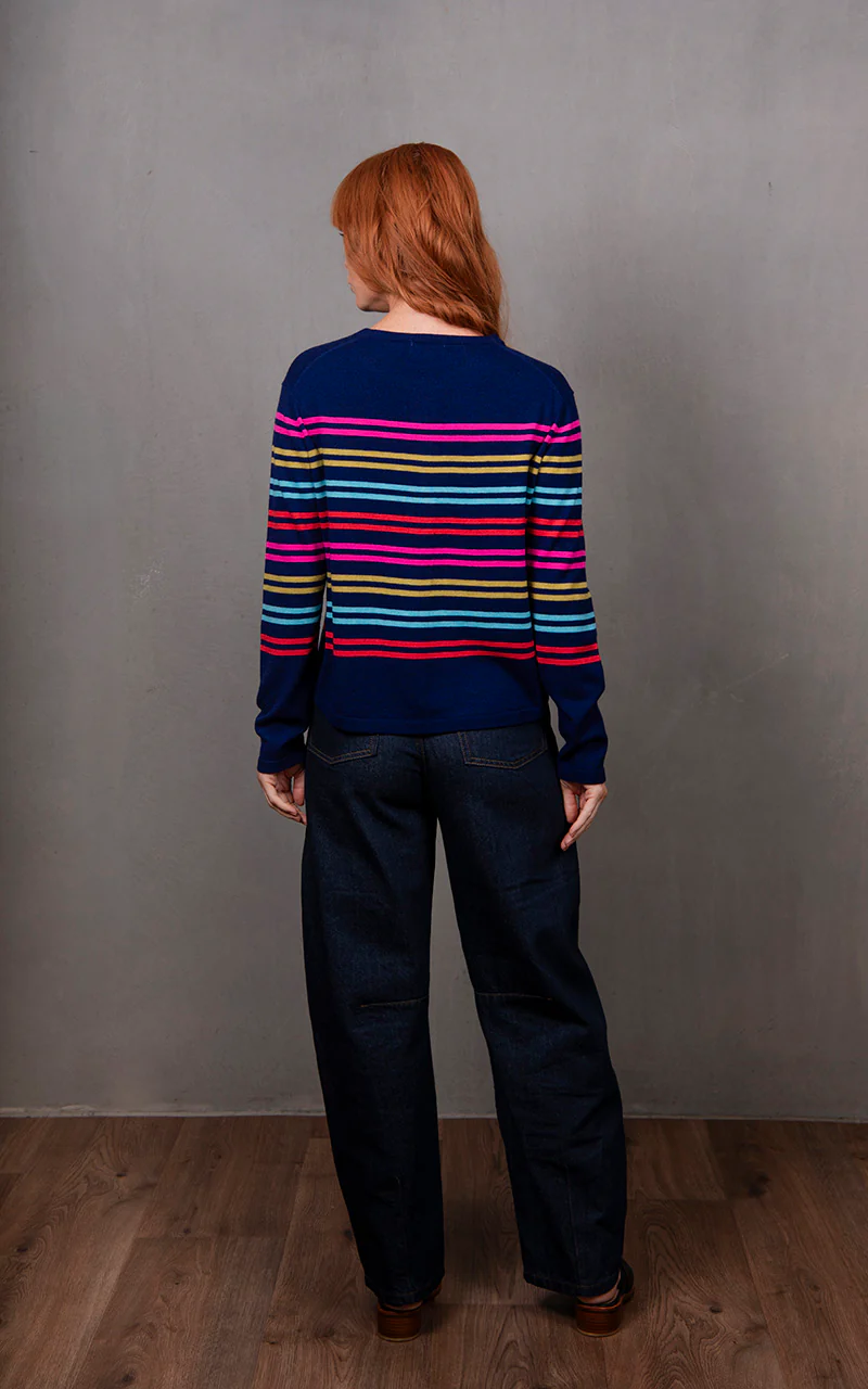 Bridge & Lord Lucia Multi Stripe Cropped Cardi - Carbon Blue Multi