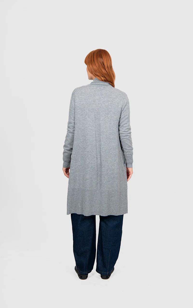 Bridge & Lord Longline Rib Trim Cardigan - Mid Grey