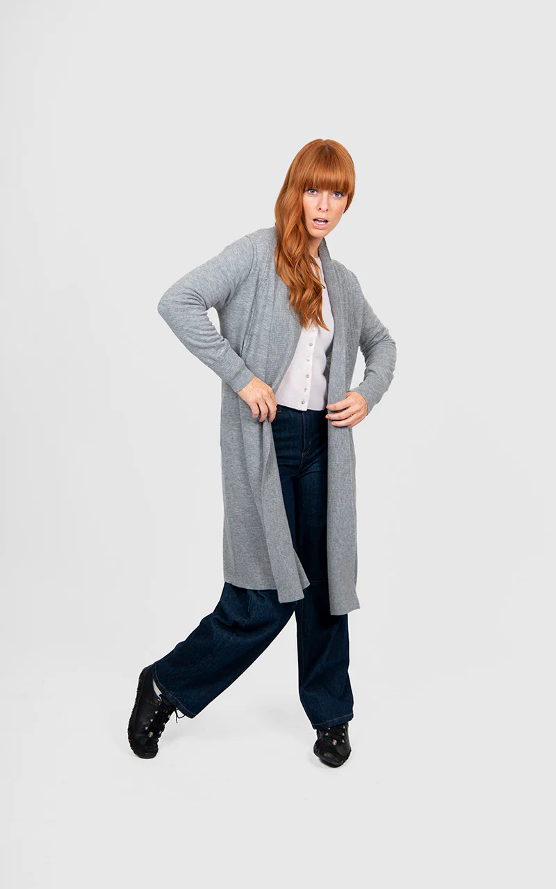 Bridge & Lord Longline Rib Trim Cardigan - Mid Grey