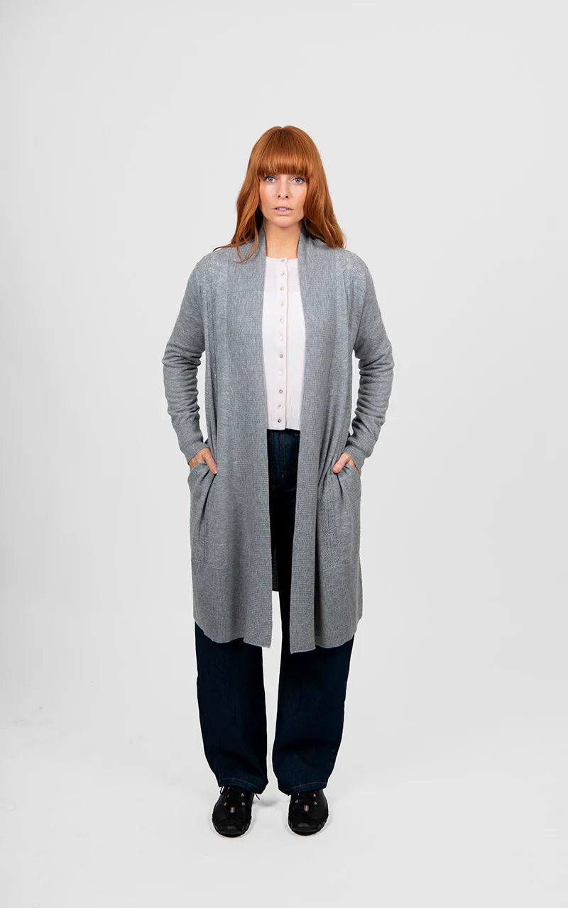 Bridge & Lord Longline Rib Trim Cardigan - Mid Grey