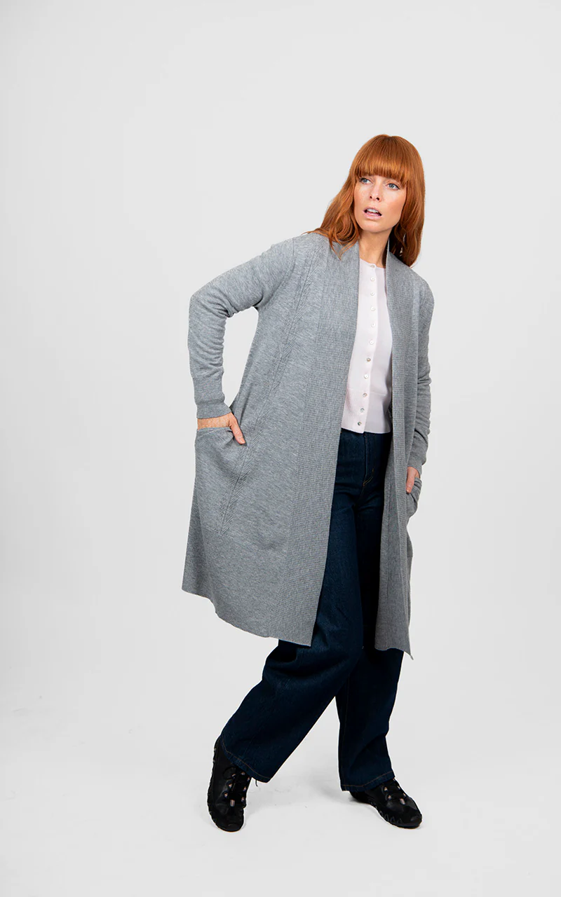 Bridge & Lord Longline Rib Trim Cardigan - Mid Grey