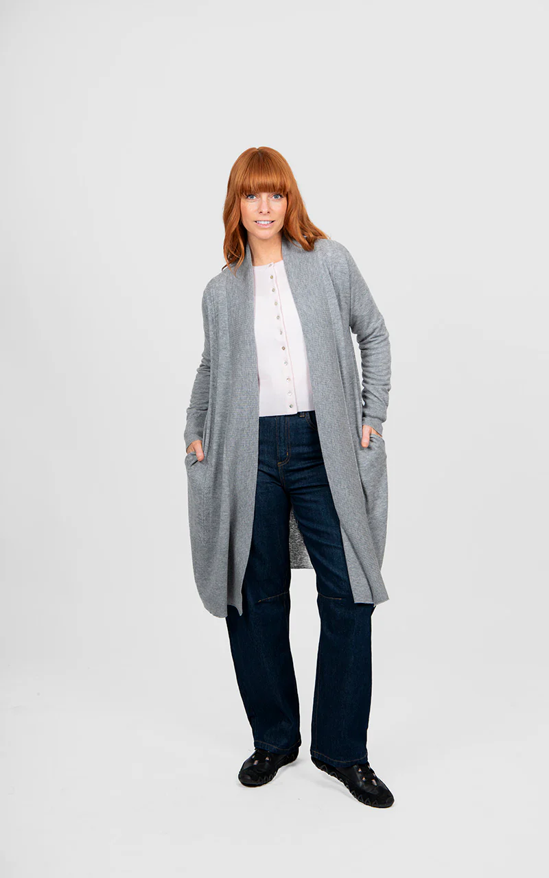 Bridge & Lord Longline Rib Trim Cardigan - Mid Grey