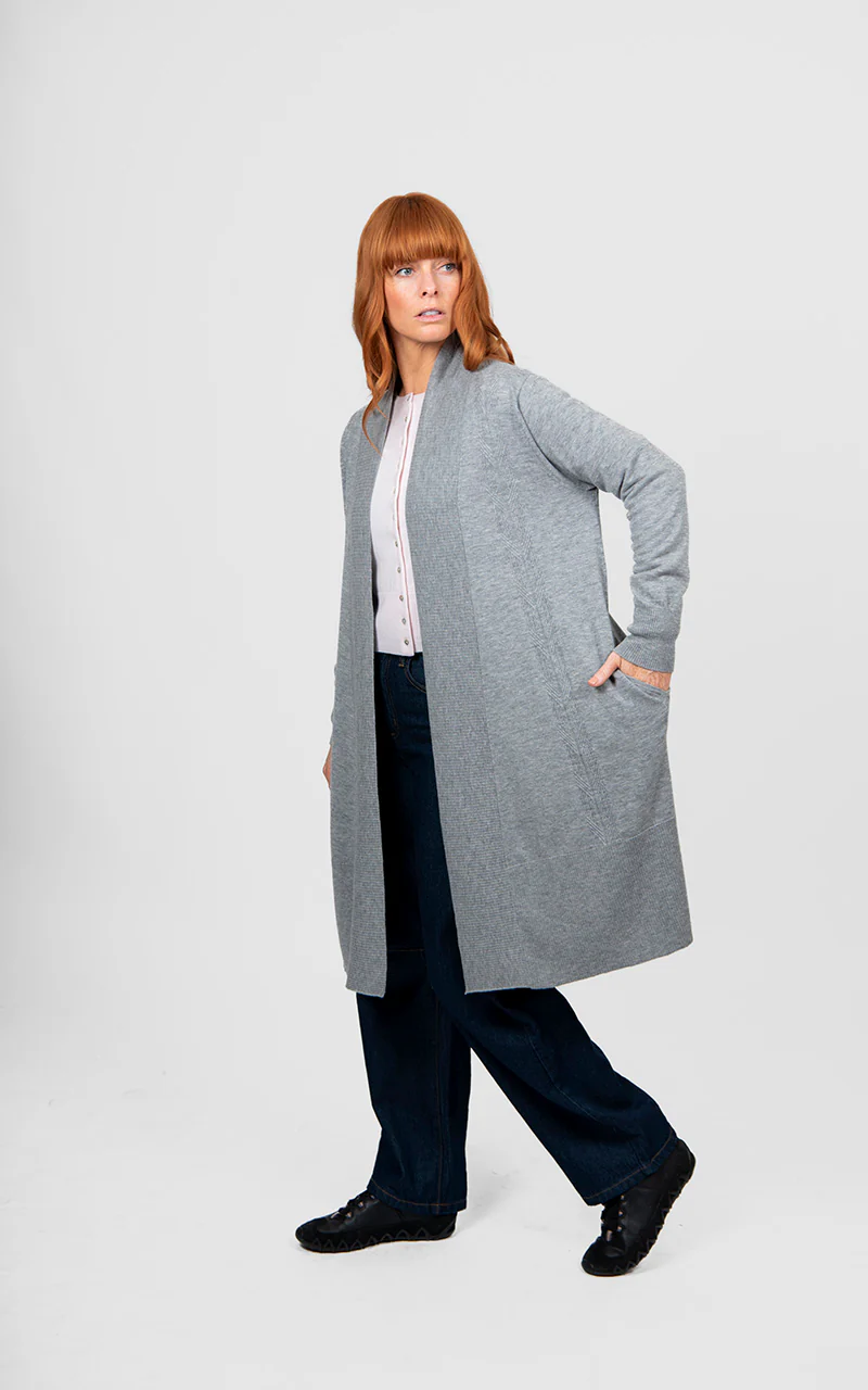 Bridge & Lord Longline Rib Trim Cardigan - Mid Grey