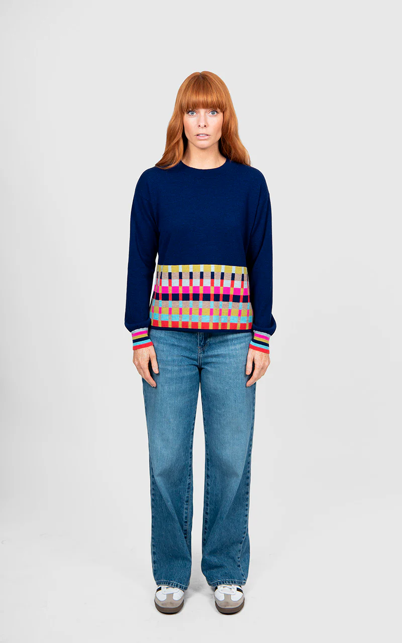 Bridge & Lord Multi Stripe Relaxed Pullover - Mid Grey Stripe