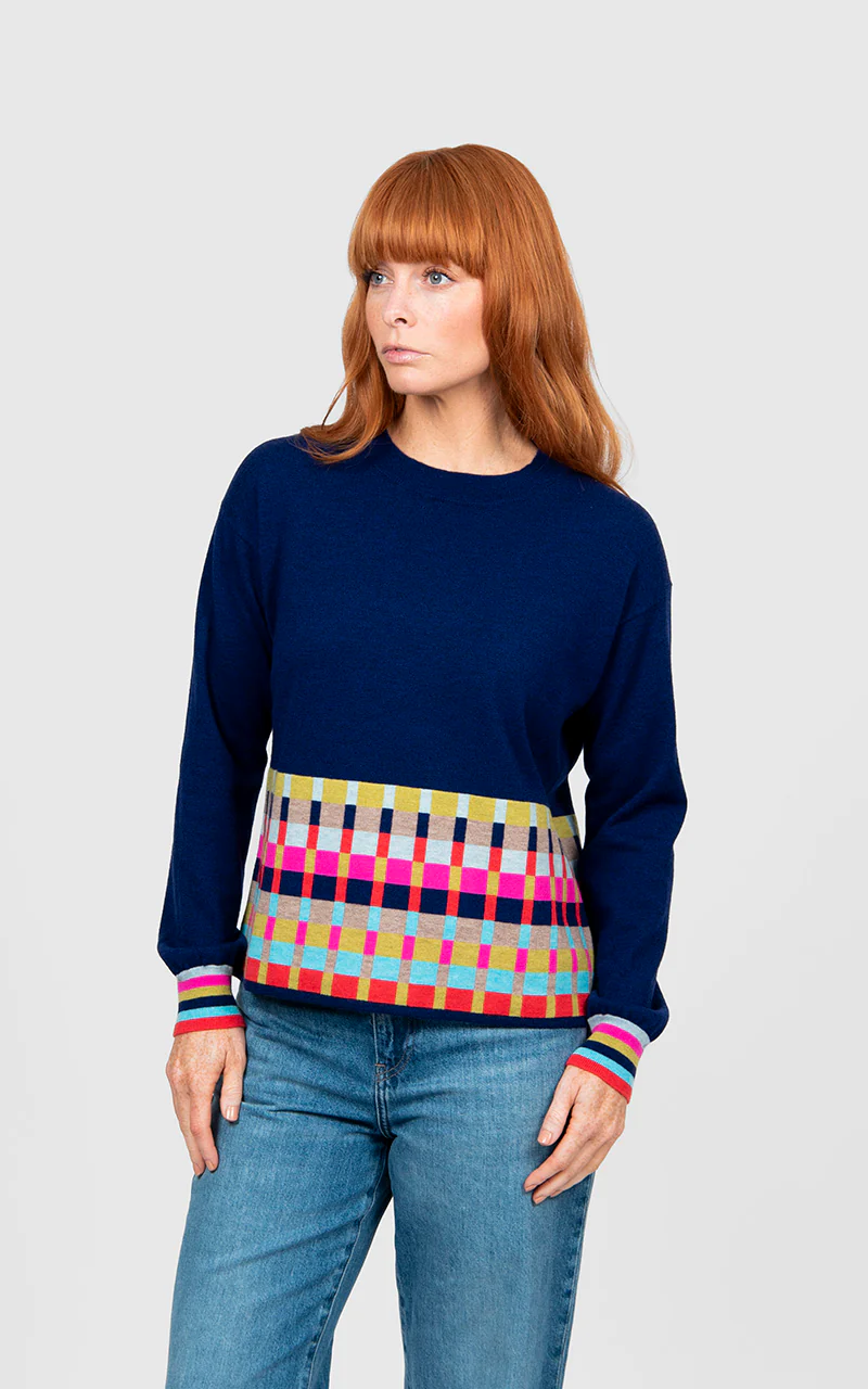 Bridge & Lord Multi Stripe Relaxed Pullover - Mid Grey Stripe