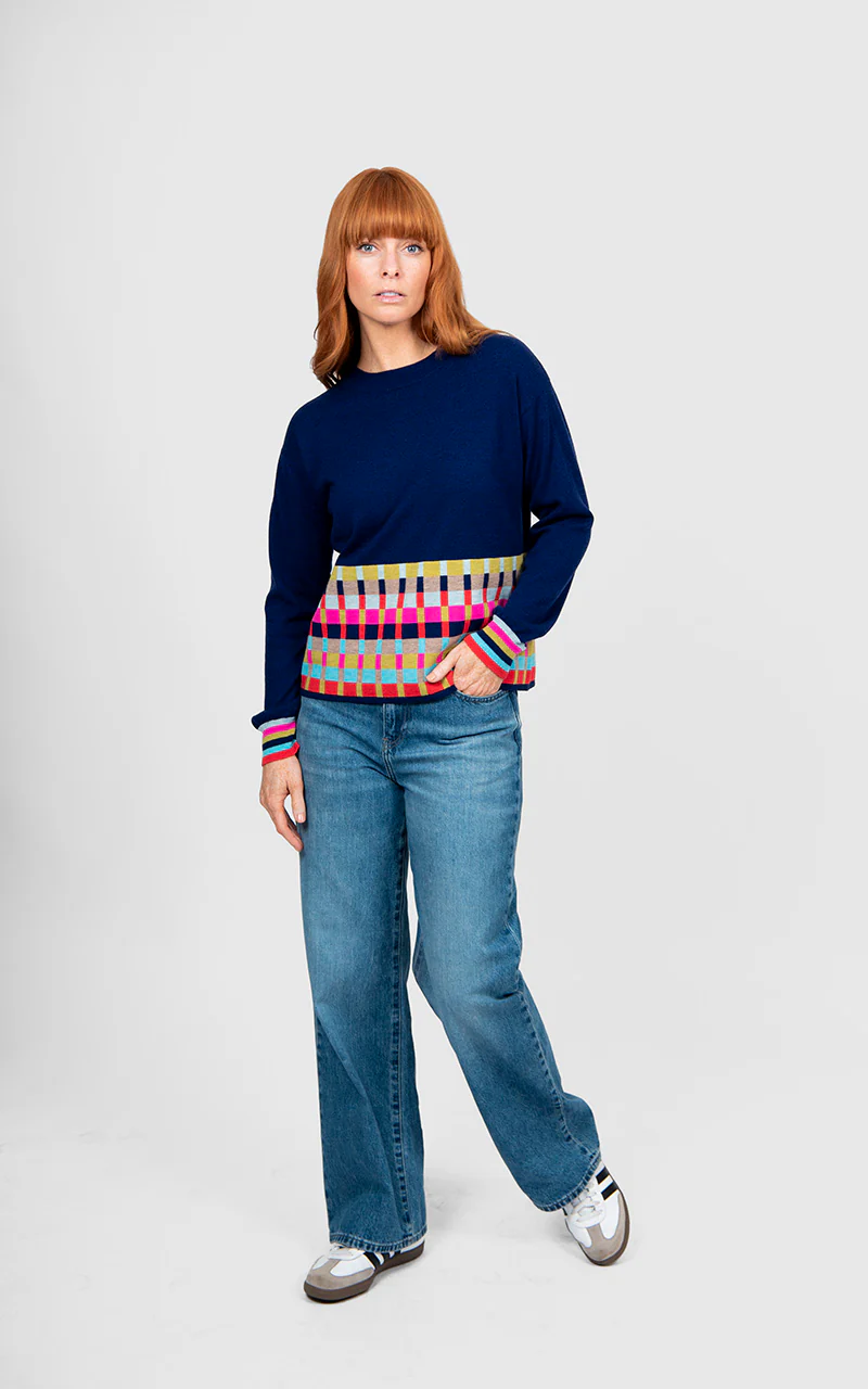 Bridge & Lord Multi Stripe Relaxed Pullover - Mid Grey Stripe