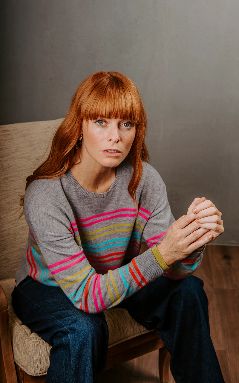 Bridge & Lord Multi Stripe Relaxed Pullover - Mid Grey Stripe