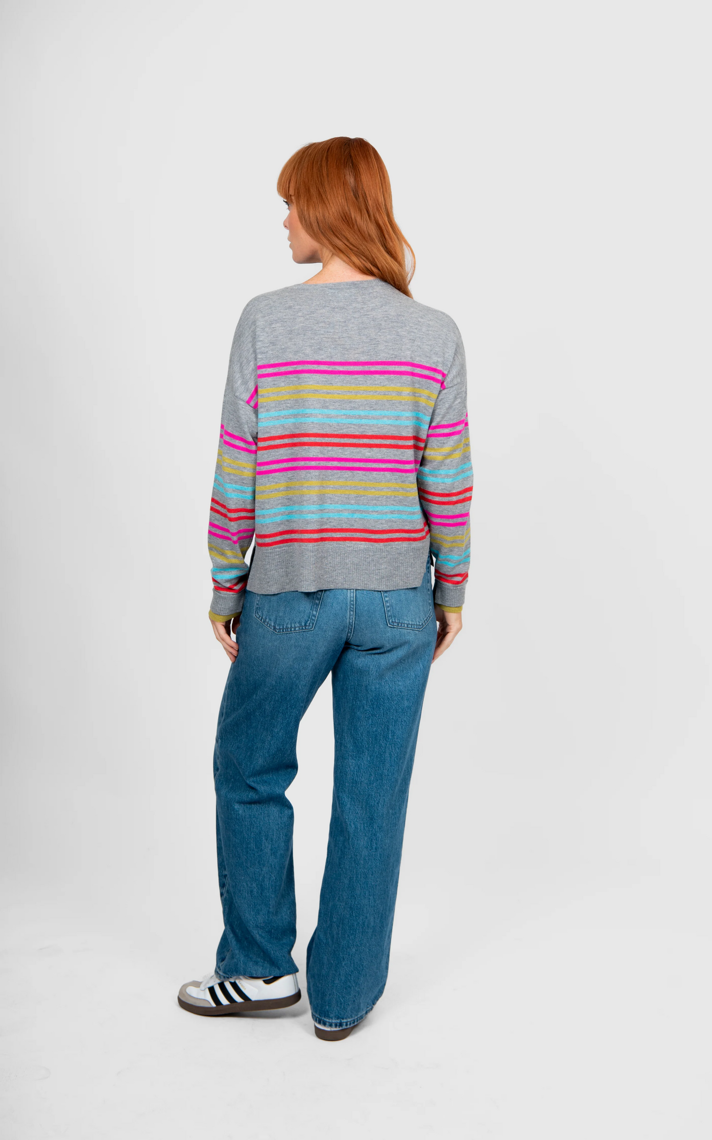 Bridge & Lord Multi Stripe Relaxed Pullover - Mid Grey Stripe