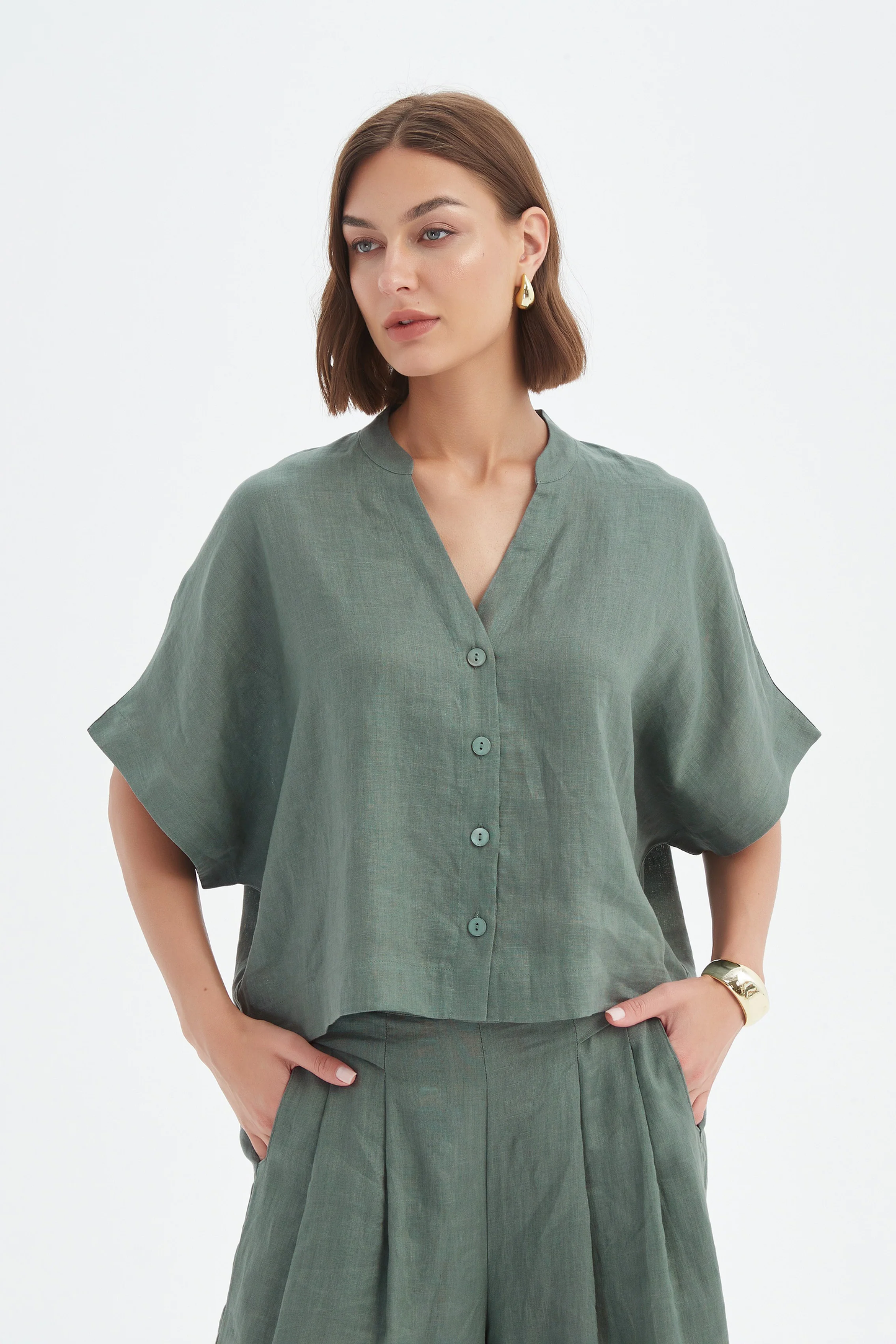 Tirelli Boxy Button Linen Shirt - Petrol