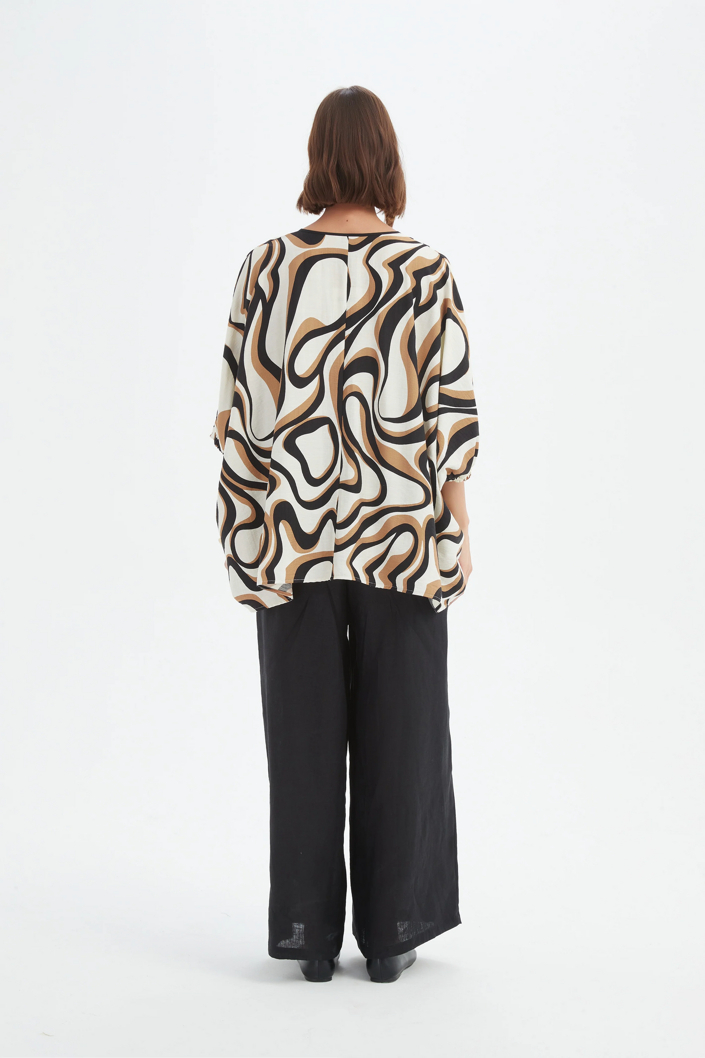 Tirelli Notch Neck Print Top - Caramel Swirl Print