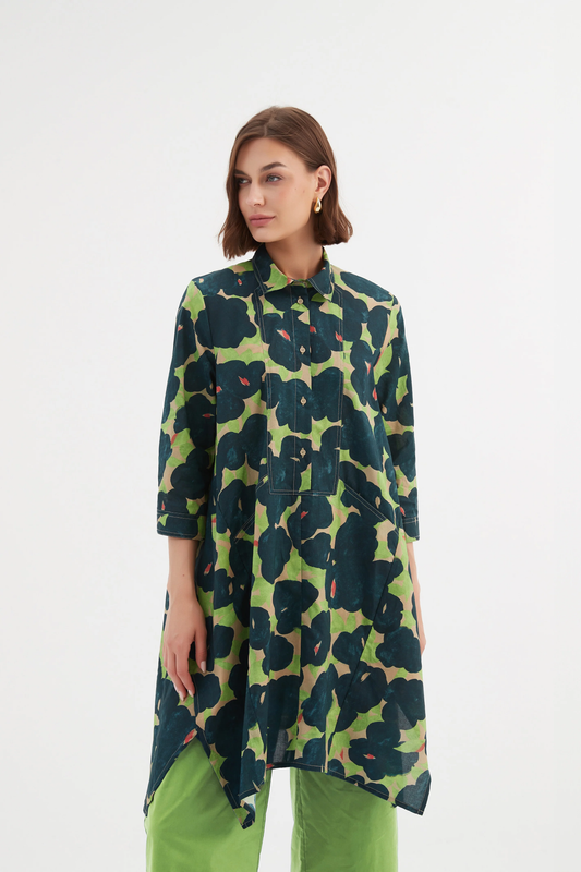 Tirelli Handkerchief Hem Print Shirt - Forrest Blooms