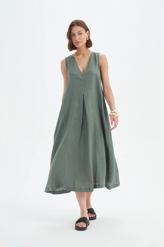 Tirelli Inverted Pleat Dress - Petrol